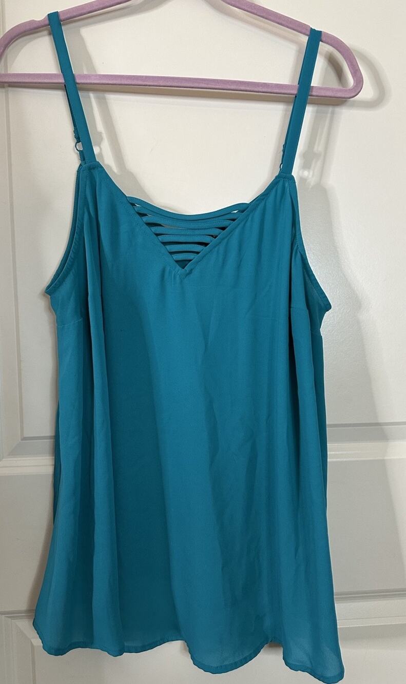 TORRID 0 Teal Blue Strappy V-neck Flowy A-line Cami Tank Top US12 Classic